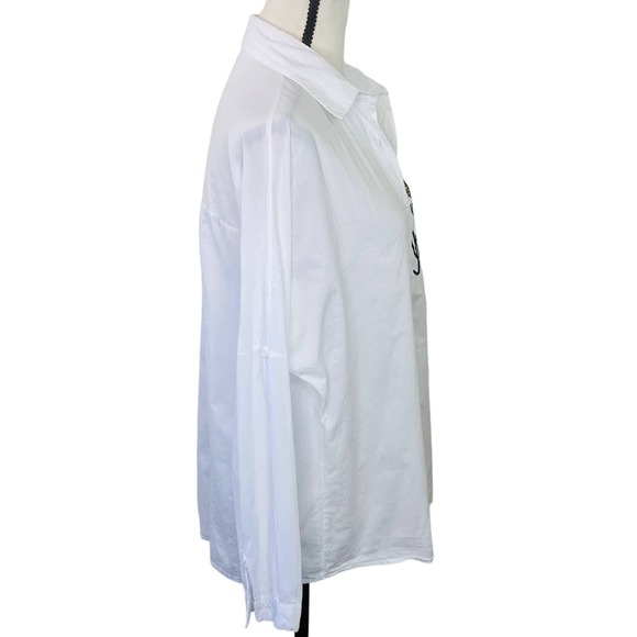 Embroidered Button Down Boxy Top Womens L White Floral Lovely Boho Art to Wear - Picture 5 of 9